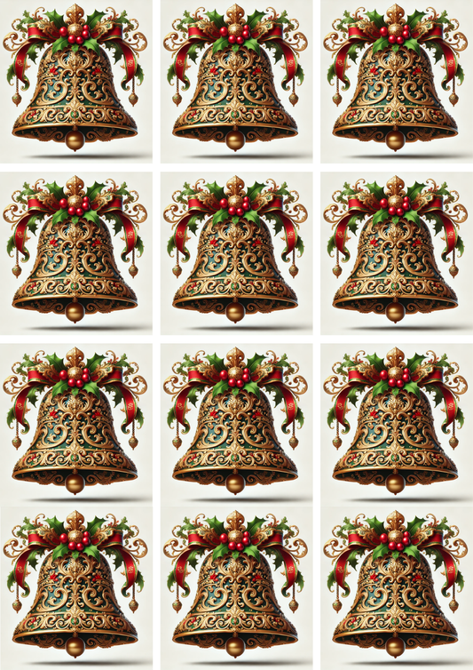 Rice Paper For Decoupage Baroque Christmas Bell 3 Collage Cat. No. 5173