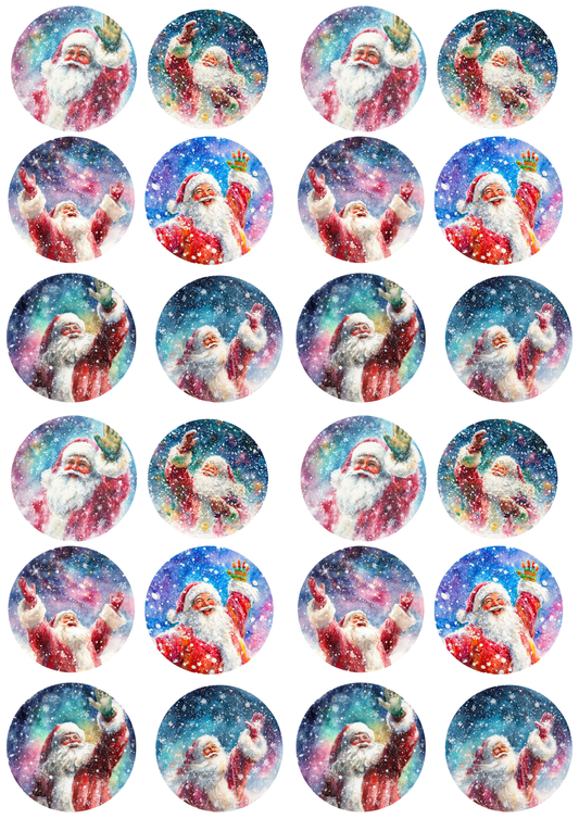 Rice Paper For Decoupage Santa Claus In Circles Collage Cat. No. 5174