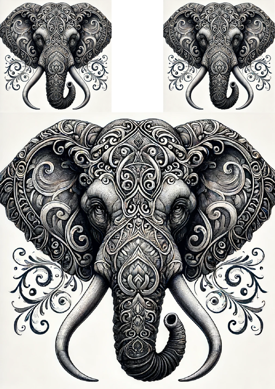 Rice Paper for Decoupage Elephant Head in Gothic Style Collage Cat. No. 5201