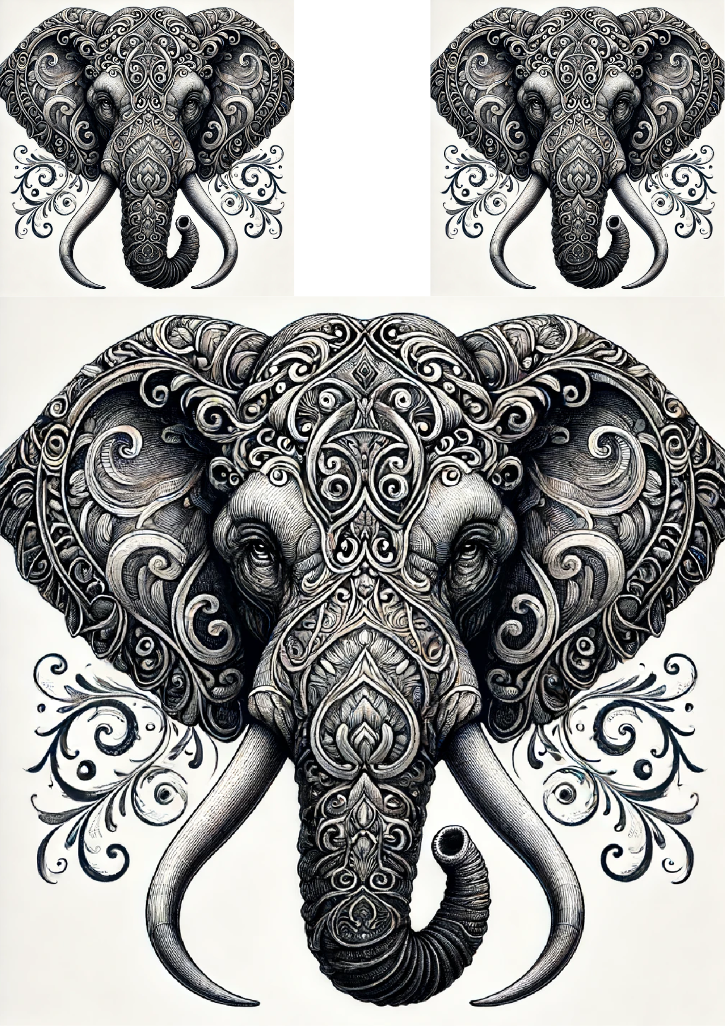 Rice Paper for Decoupage Elephant Head in Gothic Style Collage Cat. No. 5201