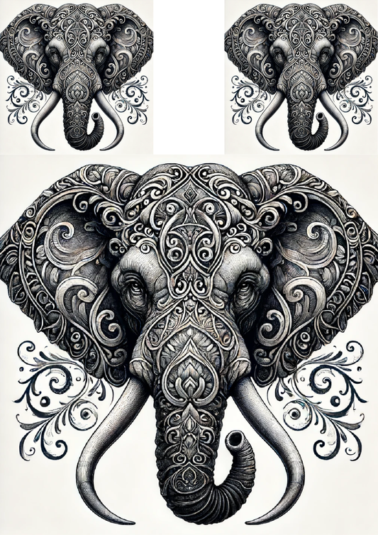 Rice Paper for Decoupage Elephant Head in Gothic Style Collage Cat. No. 5201