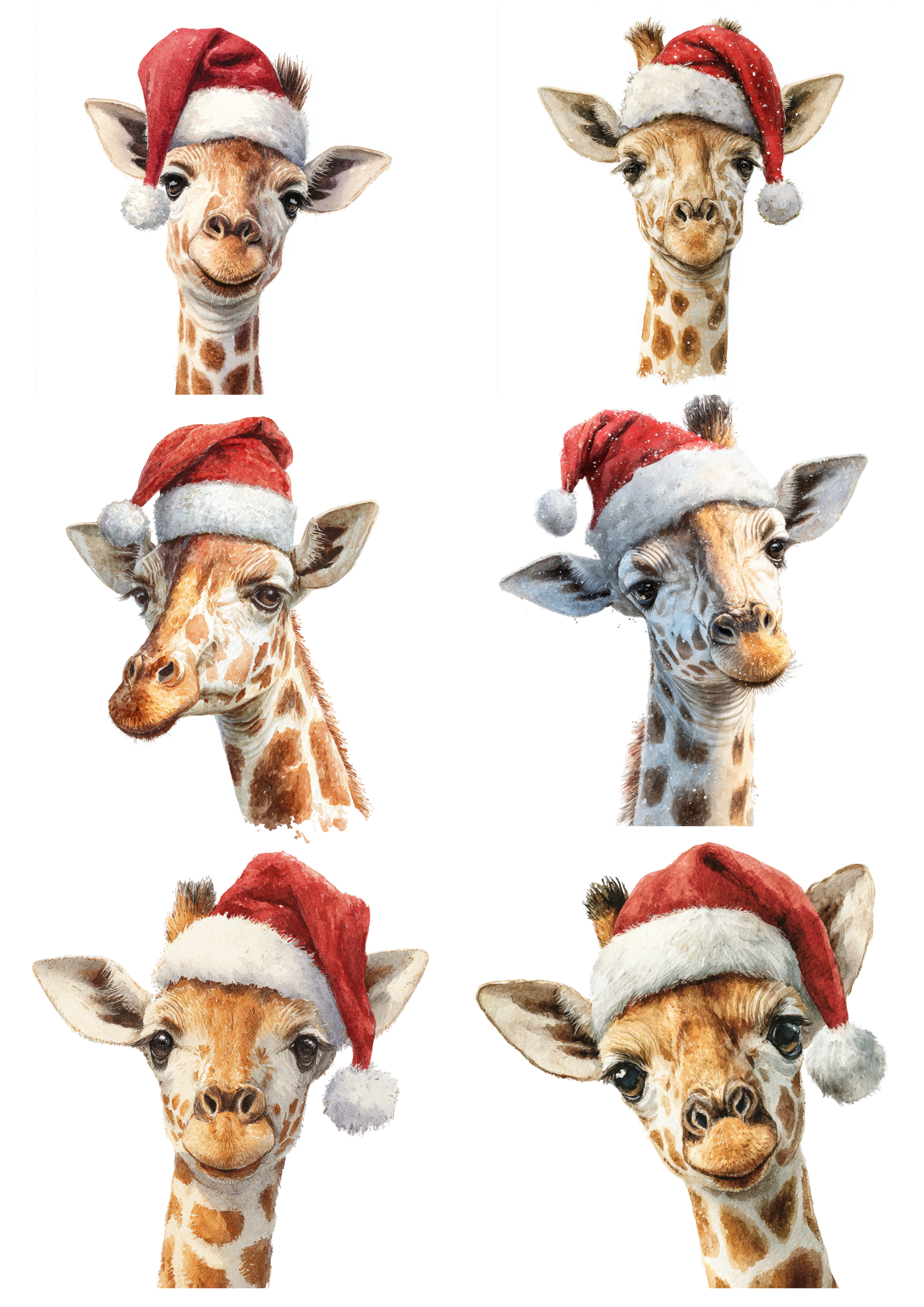 Rice Paper For Decoupage Giraffe in a Christmas Hat Collage Cat. No. 5205