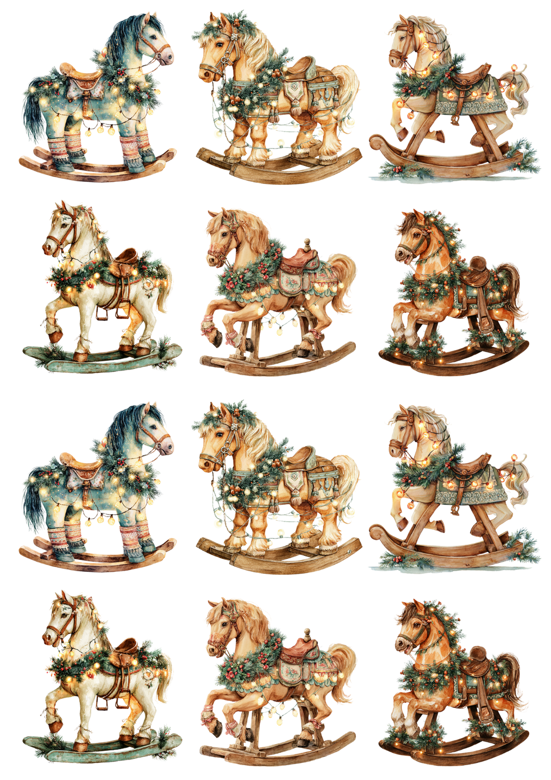 Rice Paper for Decoupage Christmas Rocking Horse Collage Cat. No. 5207