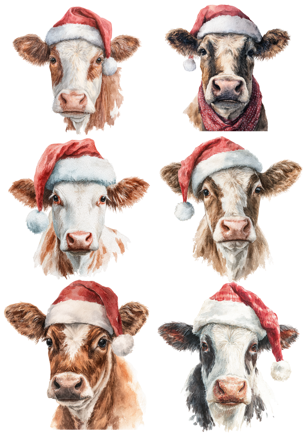 Rice Paper Decoupage Highland Cow in Christmas Hat Collage Cat. No. 5211