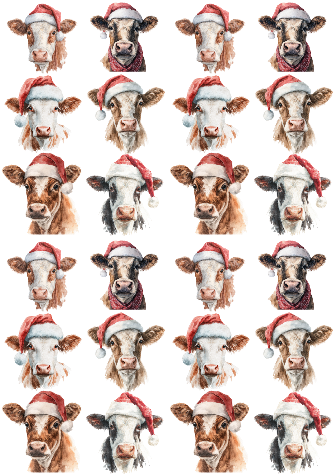 Rice Paper Decoupage Highland Cow in Christmas Hat Collage Cat. No. 5212