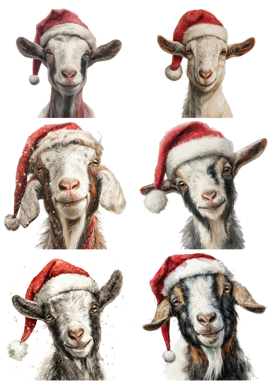 Rice Paper For Decoupage Goat In Christmas Hat Collage Cat. No. 5213
