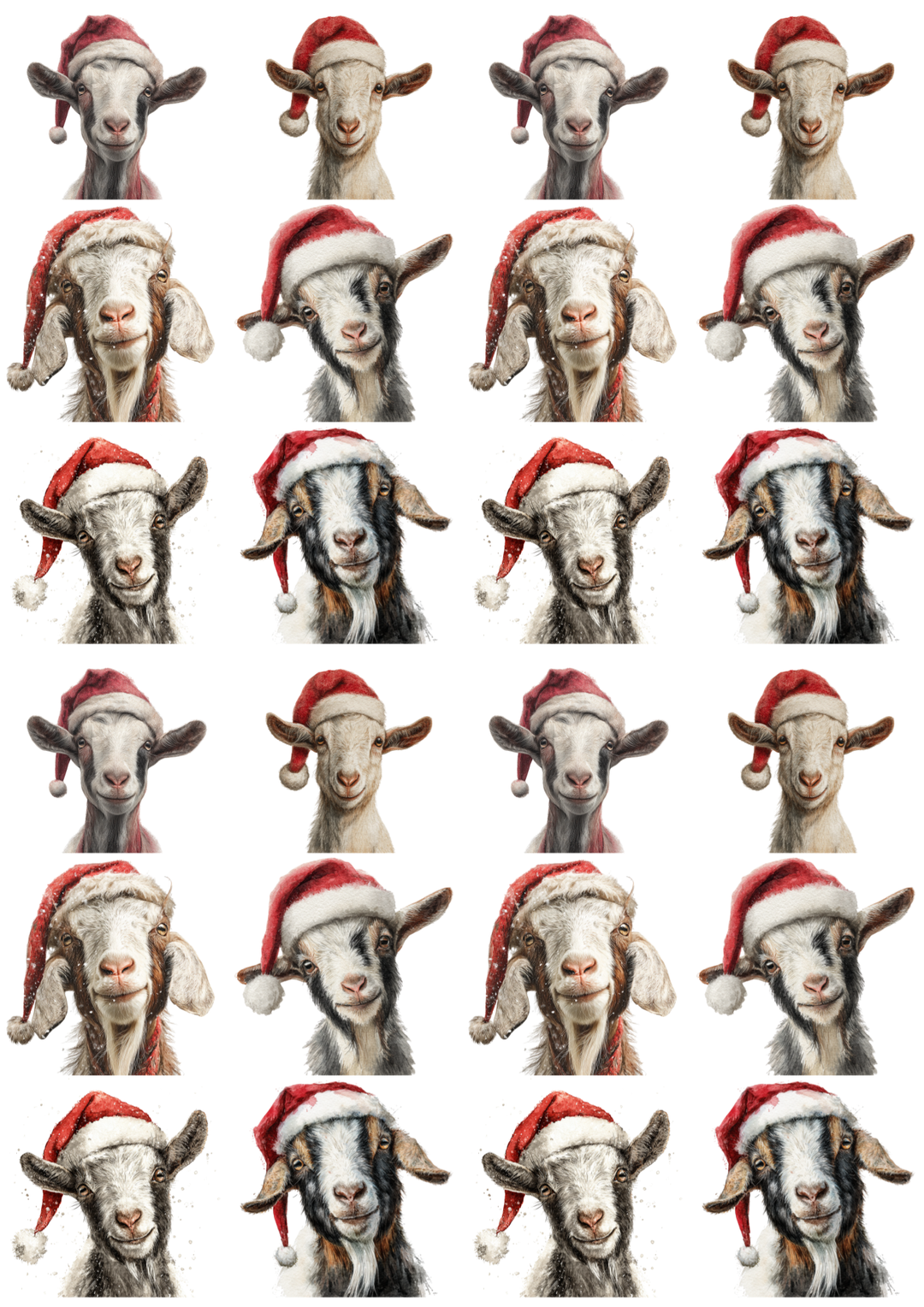 Rice Paper For Decoupage Goat In Christmas Hat Collage Cat. No. 5214