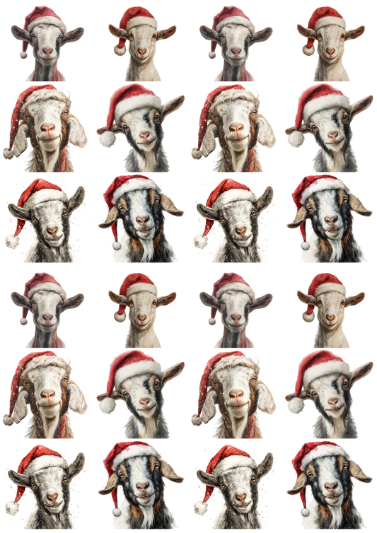 Rice Paper For Decoupage Goat In Christmas Hat Collage Cat. No. 5214