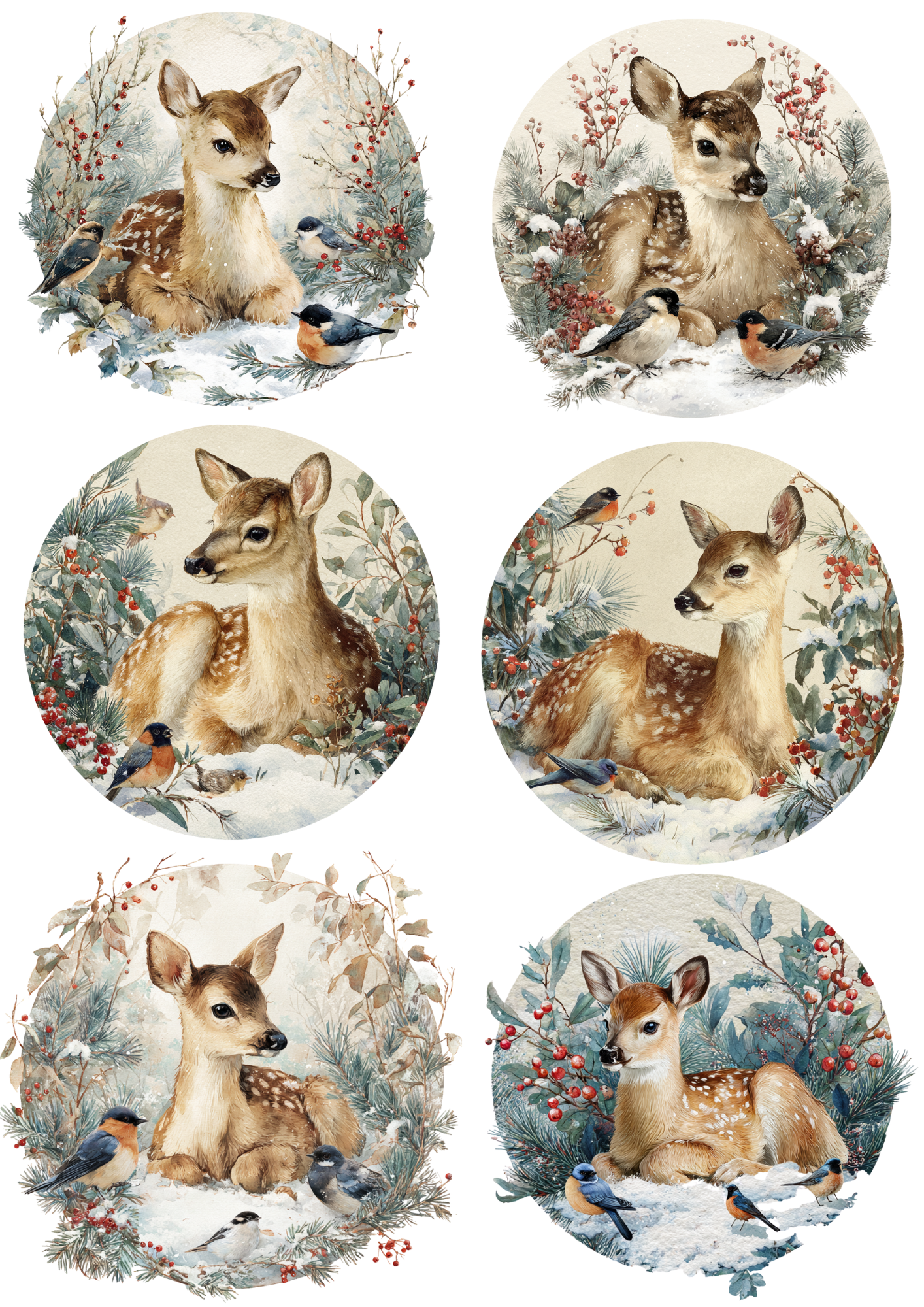 Rice Paper For Decoupage Young Deer In Circles Collage Cat. No. 5222