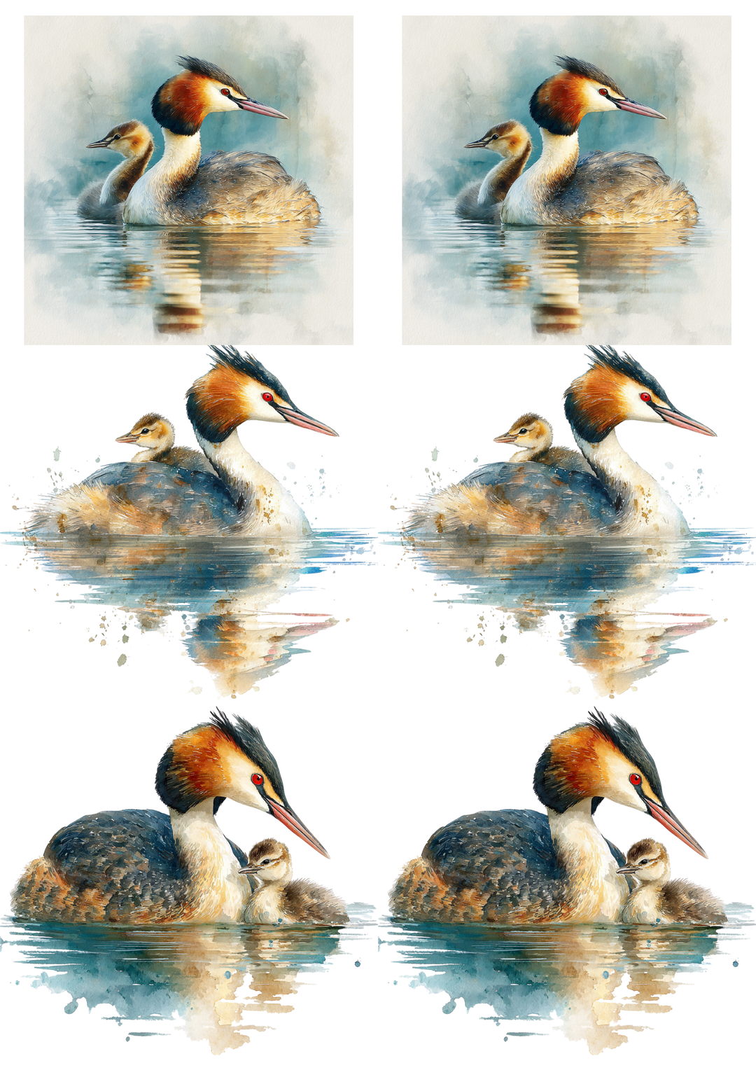 Rice Paper For Decoupage Grebe With Chick Collage Cat. No. 5223