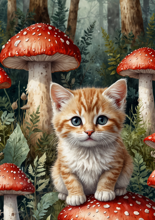 Rice Paper For Decoupage Young Kitten And Toadstool Full Cat. No. 5227