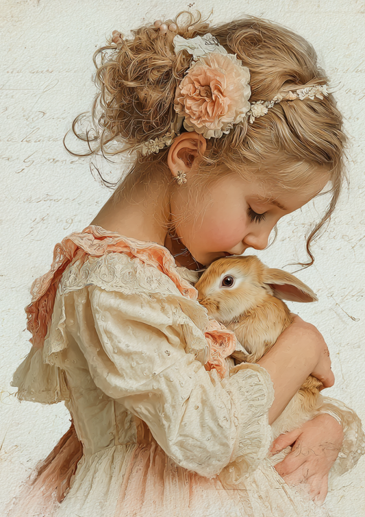 Rice Paper For Decoupage Girl With Bunny Full Cat. No. 5246