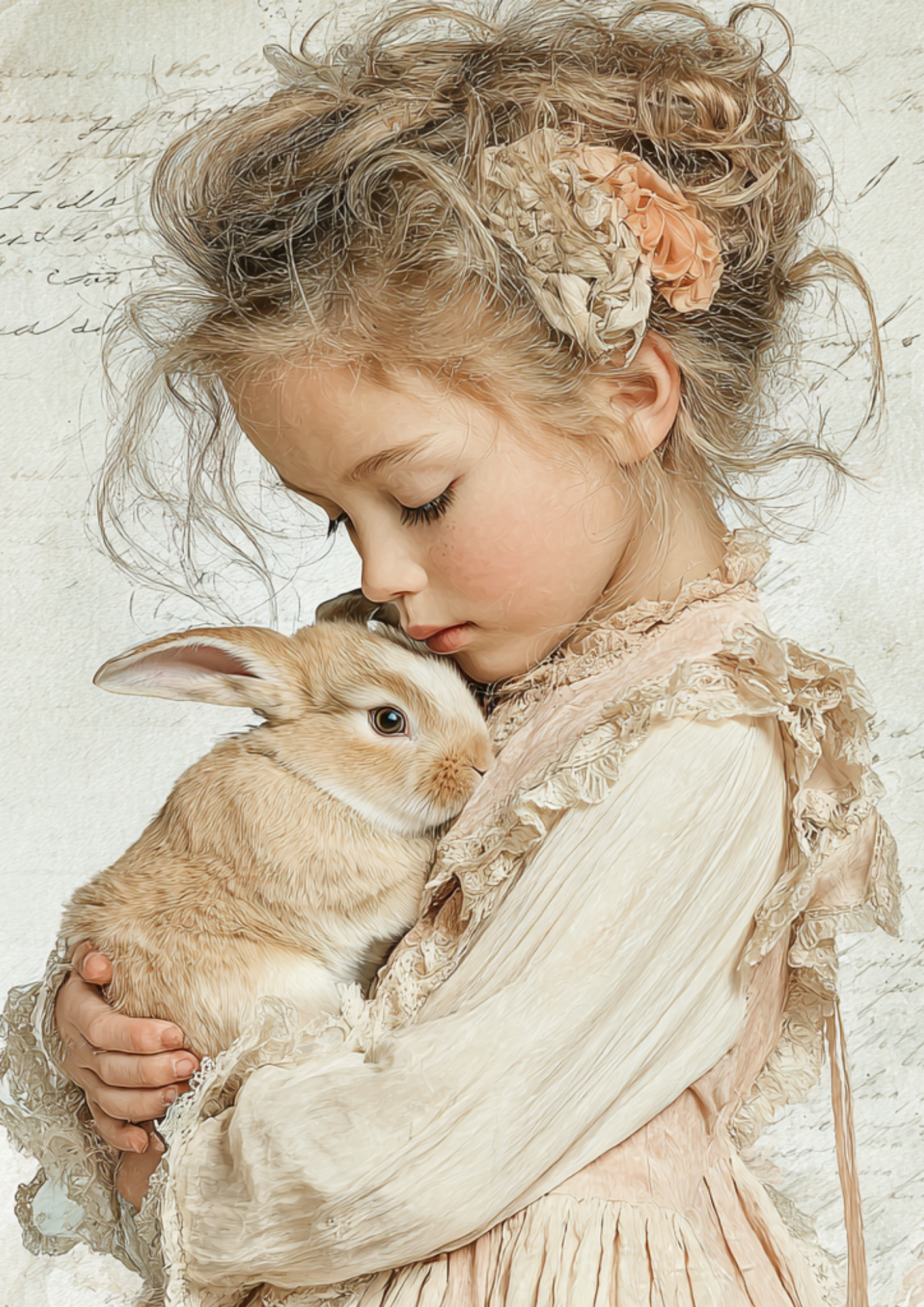 Rice Paper For Decoupage Girl With Bunny Full Cat. No. 5247