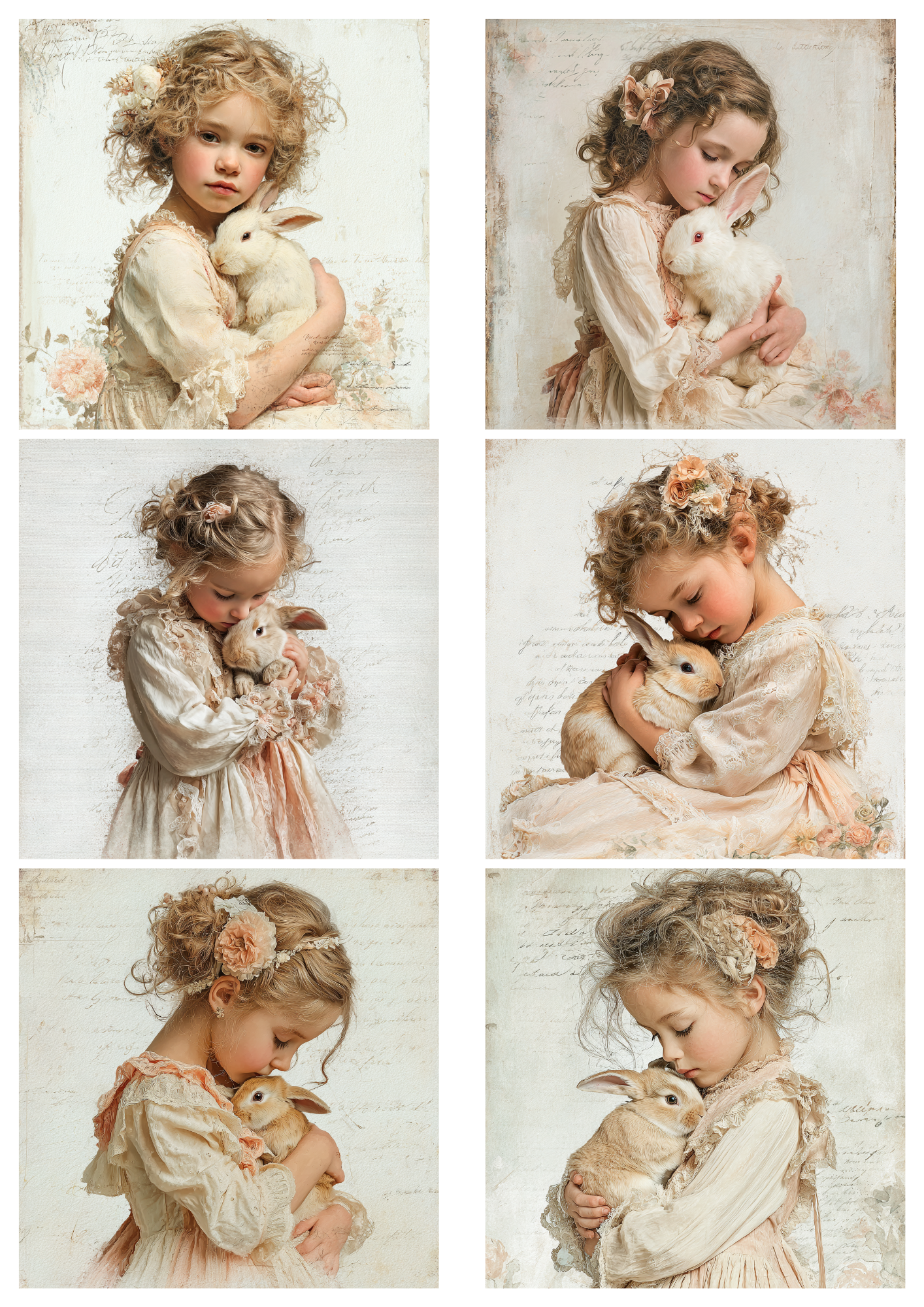 Rice Paper For Decoupage Girl With Bunny Collage Cat. No. 5249