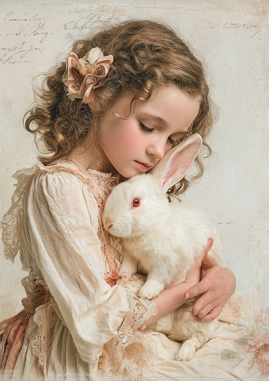 Rice Paper For Decoupage Girl With Bunny Full Cat. No. 5253