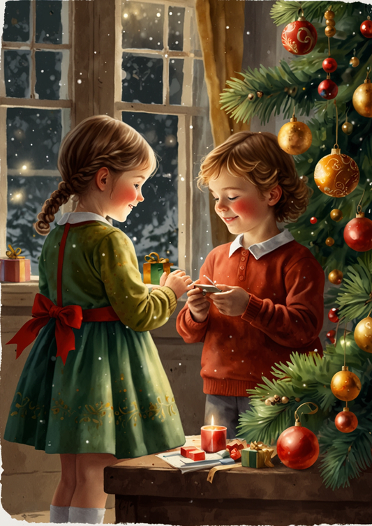 Rice Paper For Decoupage Children at the Christmas Tree Journaling Background Full Cat. No. 5279