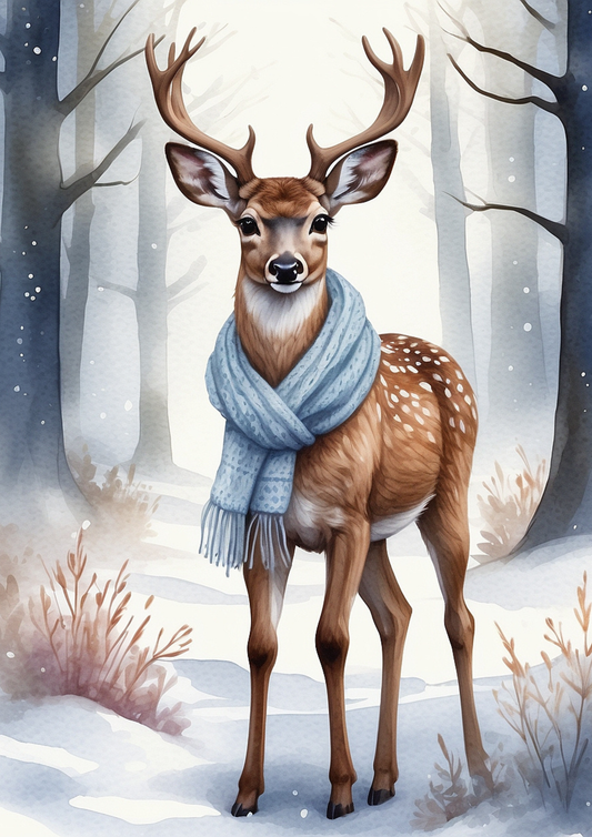 Rice Paper Decoupage Deer in a Scarf Background for Journaling Full Cat. No. 5288