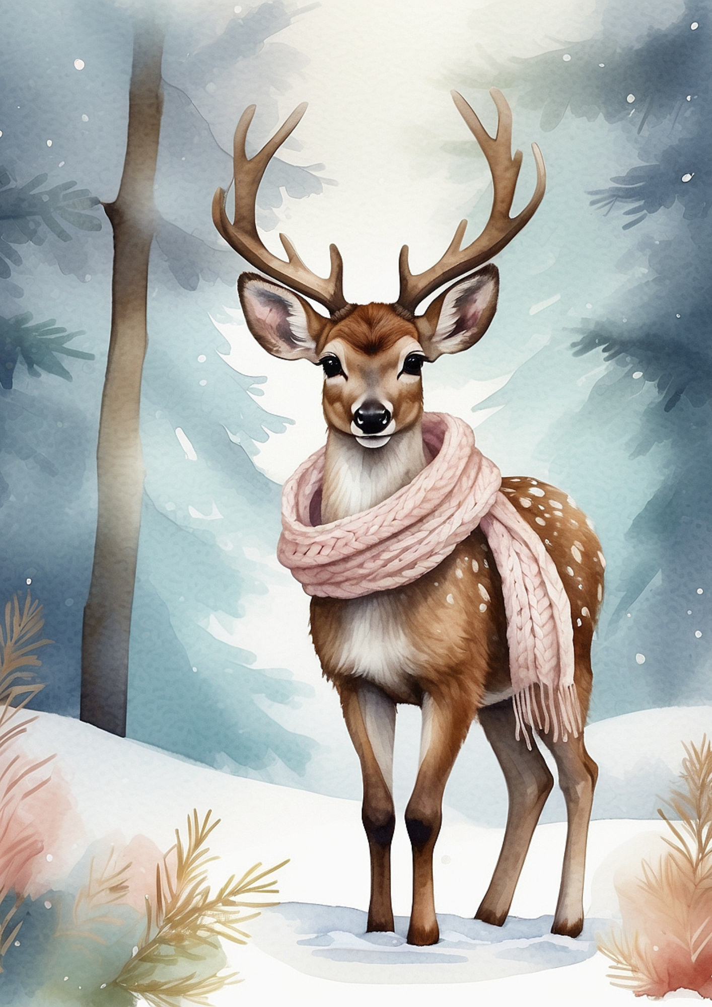 Rice Paper Decoupage Deer in a Scarf Background for Journaling Full Cat. No. 5289