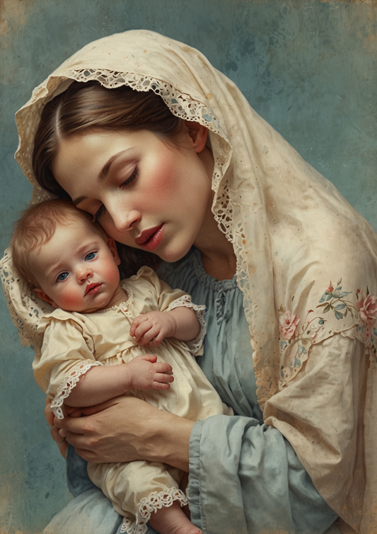 Rice Paper For Decoupage Woman With Child Journaling Background Full Cat. No. 5302