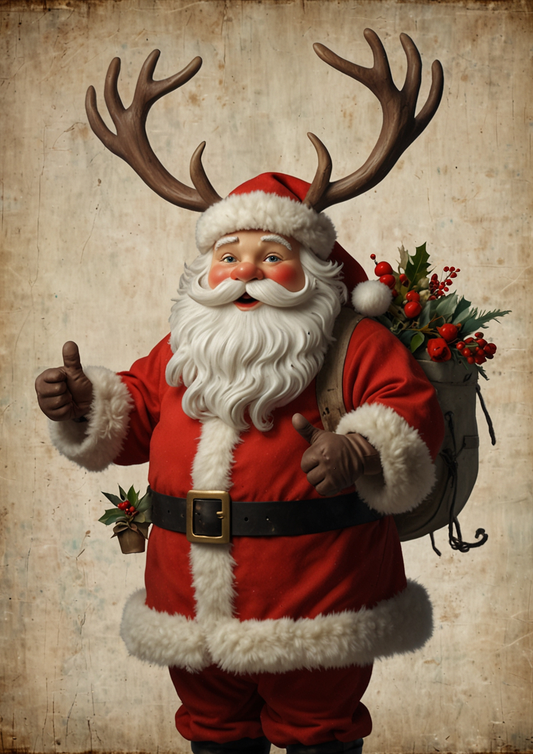 Rice Paper For Decoupage Santa Claus With Reindeer Background For Journaling Full Cat. No. 5306