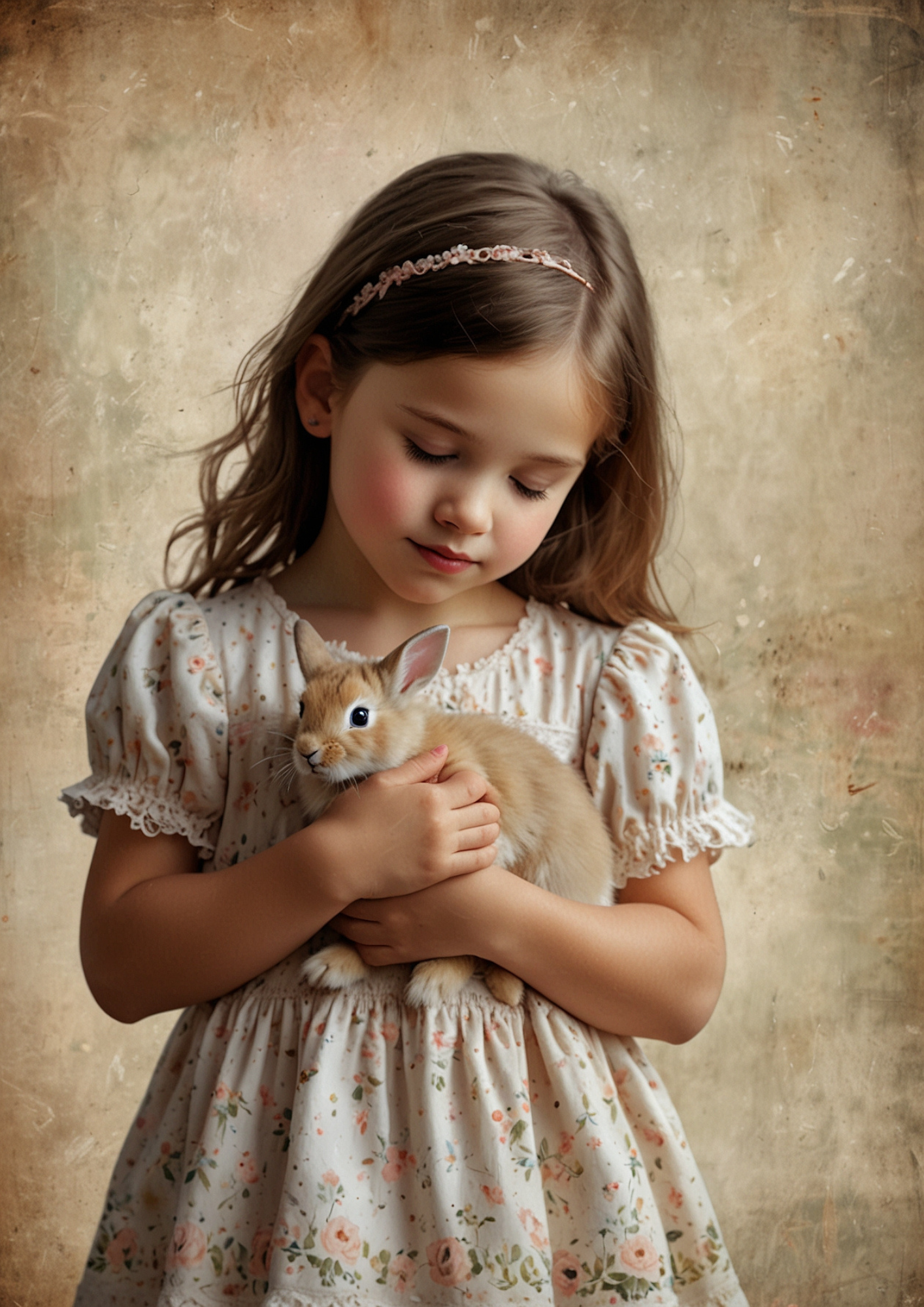 Rice Paper For Decoupage Girl With Bunny Background For Journaling Full Cat. No. 5308