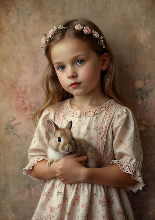 Rice Paper For Decoupage Girl With Bunny Background For Journaling Full Cat. No. 5309