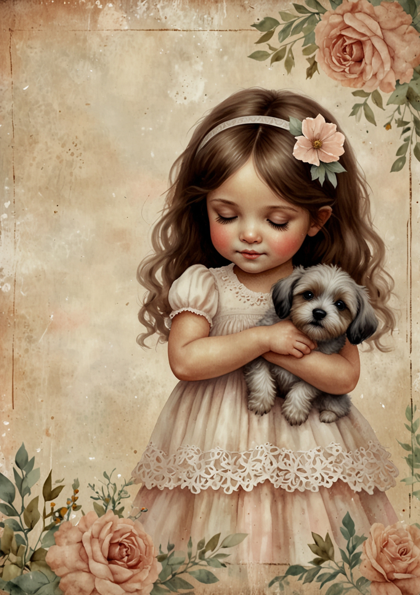 Rice Paper For Decoupage Girl With Dog Journaling Full Cat. No. 5317