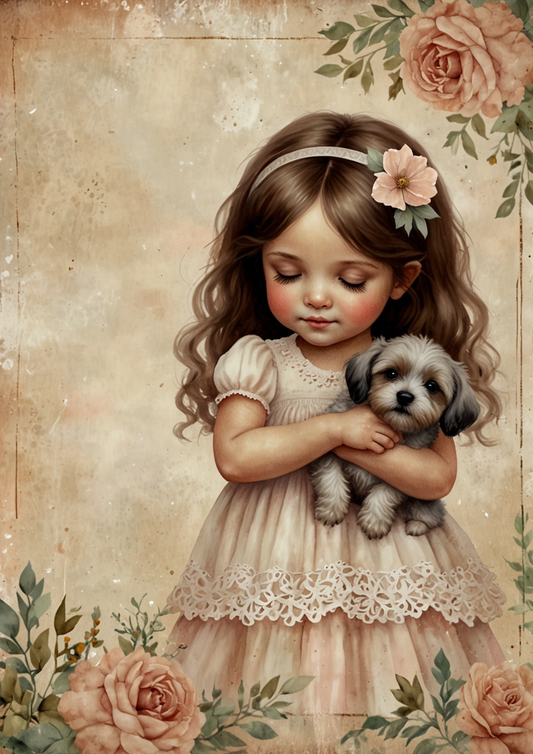 Rice Paper For Decoupage Girl With Dog Journaling Full Cat. No. 5317