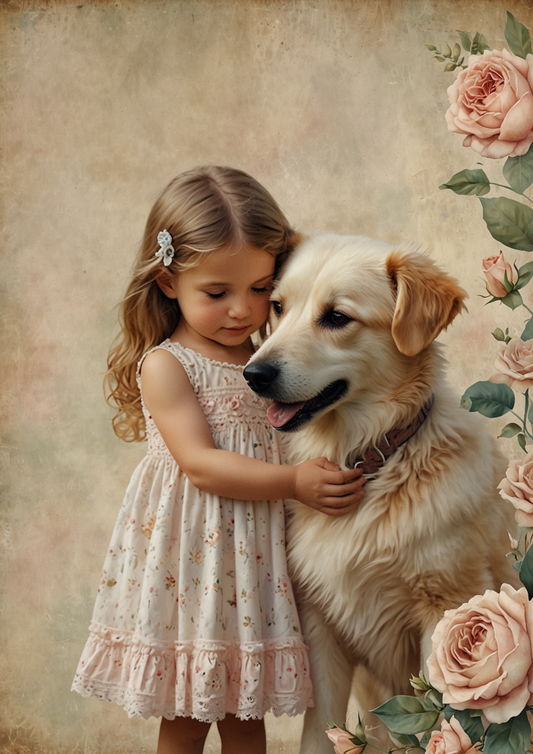 Rice Paper For Decoupage Girl With Dog Journaling Full Cat. No. 5318