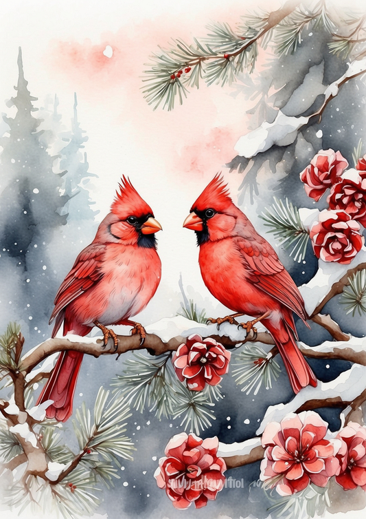 Rice Paper Decoupage Red Cardinals Journaling Background Full Cat. No. 5338