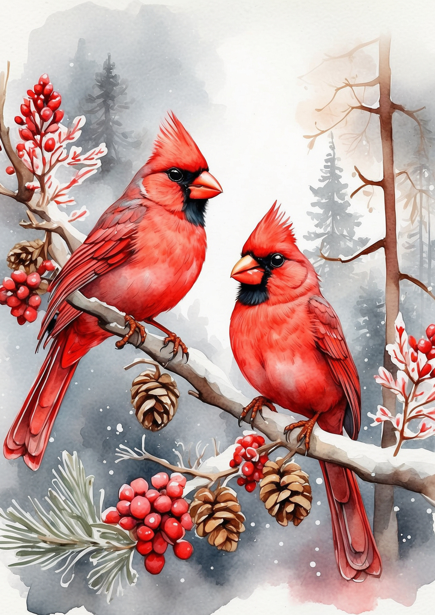 Rice Paper Decoupage Red Cardinals Journaling Background Full Cat. No. 5340