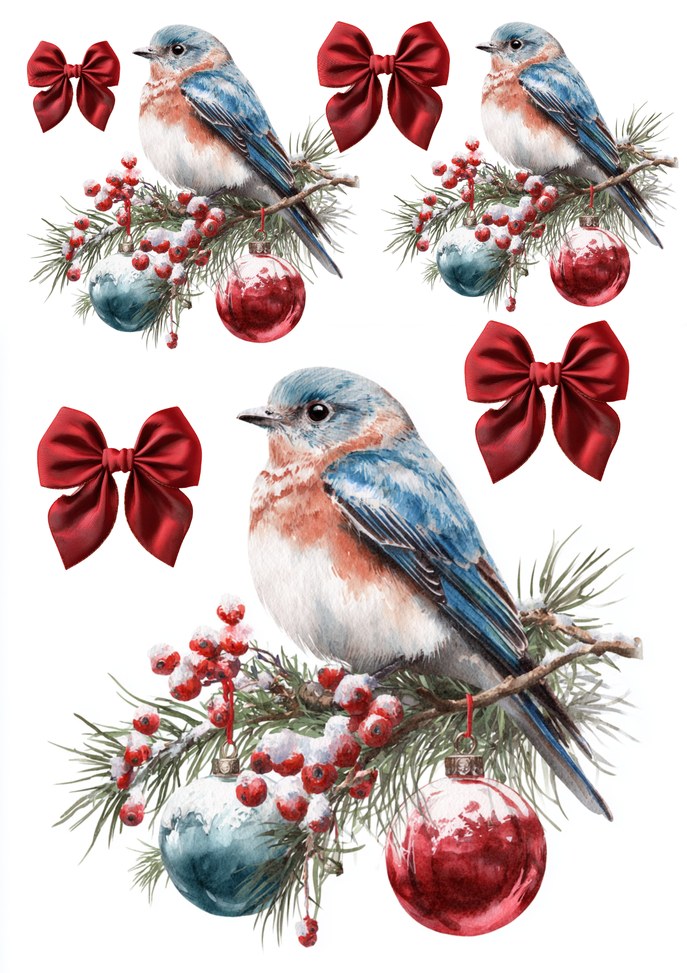 Rice Paper For Decoupage Birds With Christmas Tree Bauble Collage Cat. No. 5365