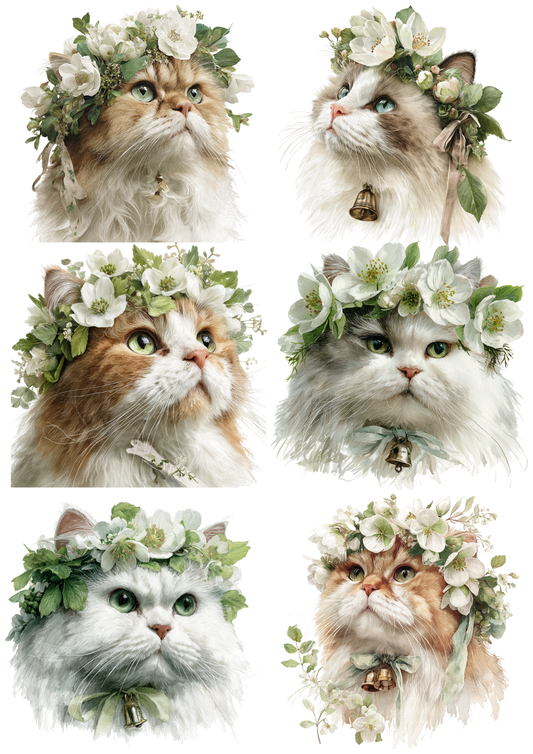 Rice Paper For Decoupage Cat In A Wreath Collage Cat. No. 5373