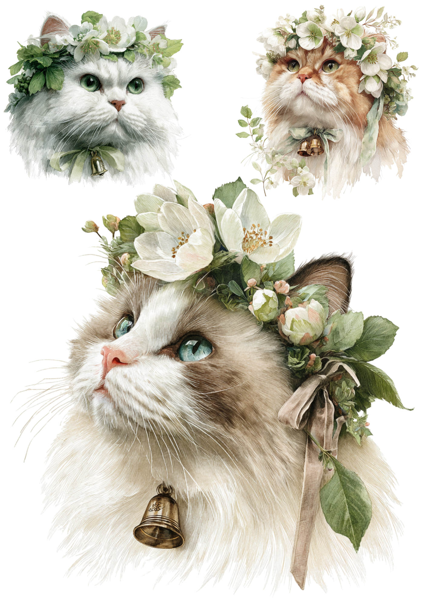 Rice Paper For Decoupage Cat In A Wreath Collage Cat. No. 5374