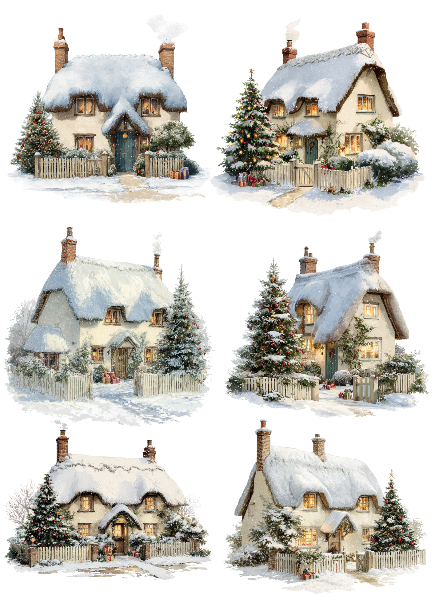 Rice Paper For Decoupage Christmas Decorated Winter Cottages Collage C ...