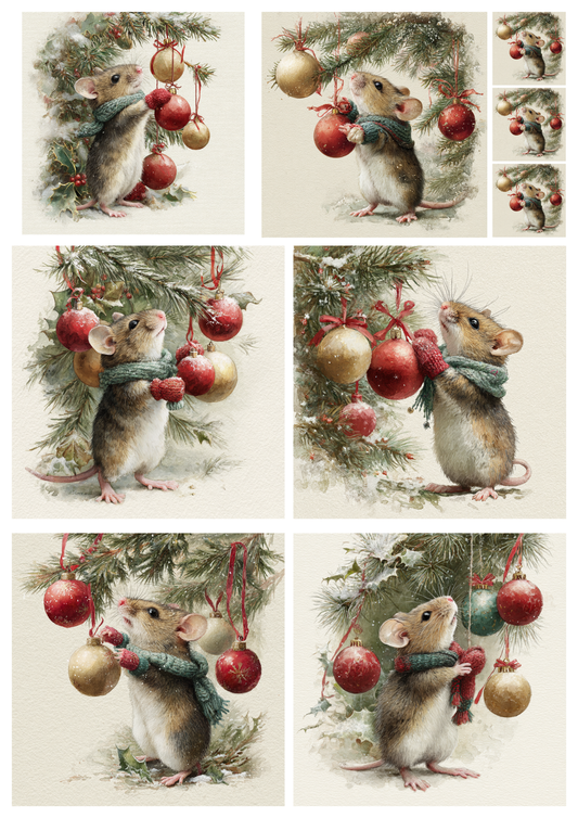 Rice Paper For Decoupage Mouse Decorating Christmas Tree Collage Cat. No. 5382