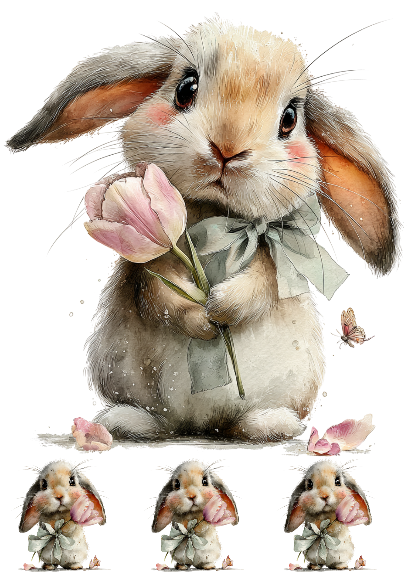 Rice Paper For Decoupage Easter Rabbit With Tulip Collage Cat. No. 5384