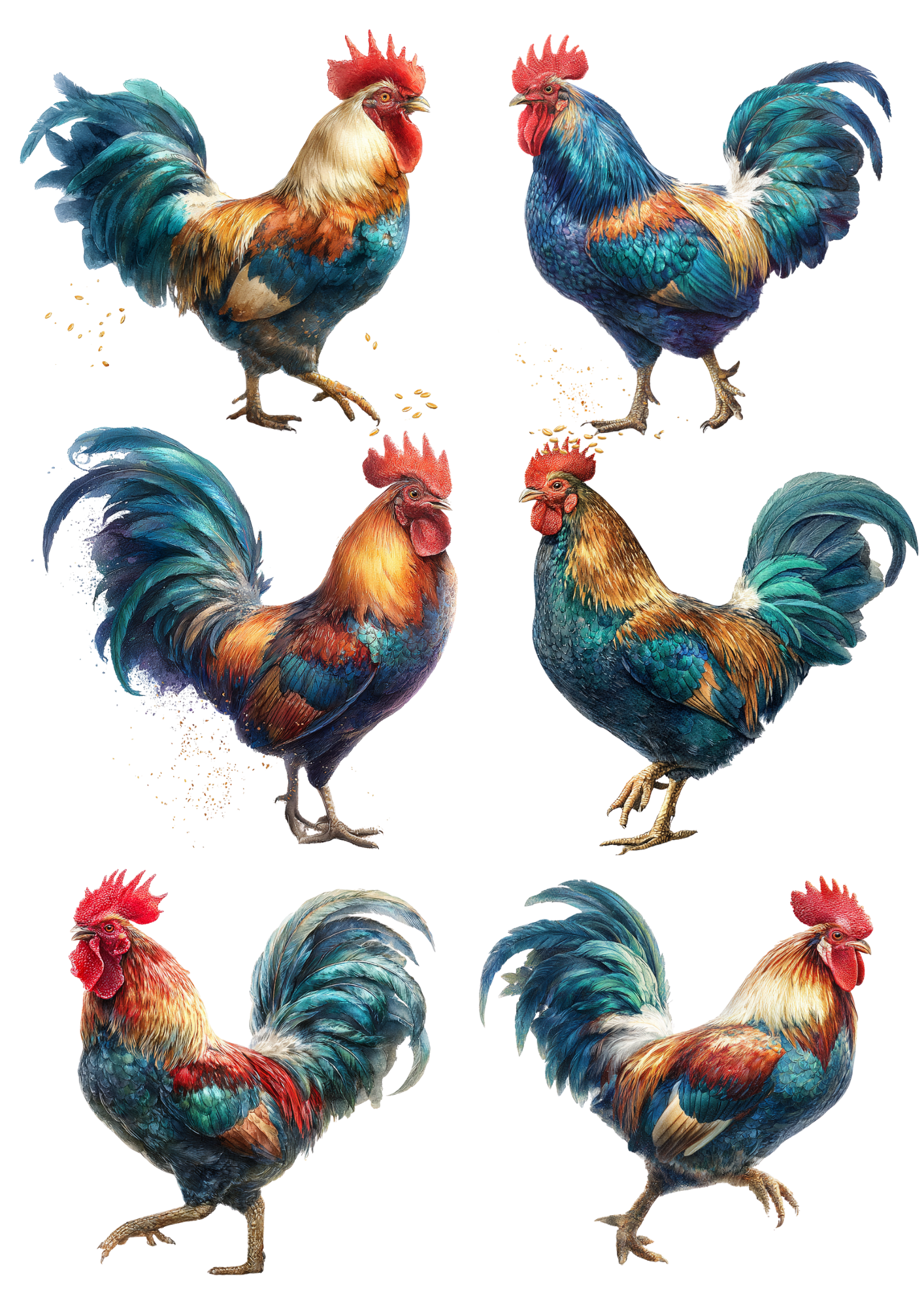 Rice Paper For Decoupage Rooster Collage Cat. No. 5385