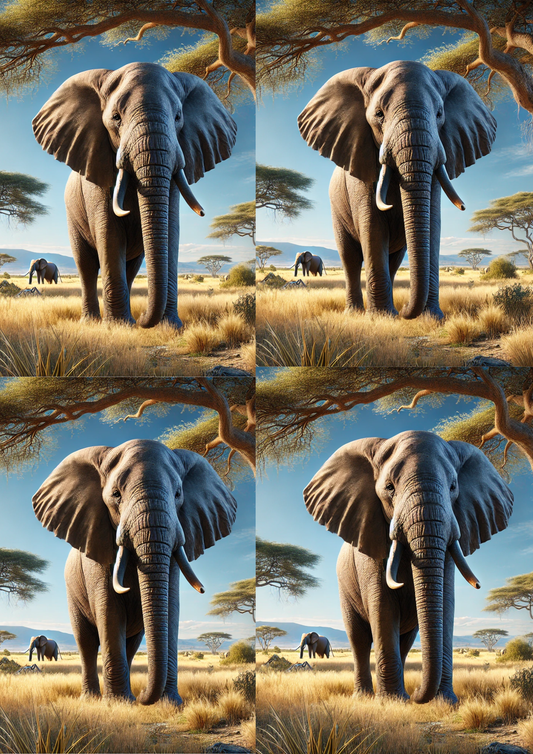 Rice Paper For Decoupage Elephant on the Savannah Collage Cat. No. 5391