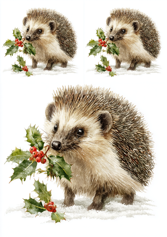 Rice Paper For Decoupage Hedgehog With Rowan Branch Collage Cat. No. 5479
