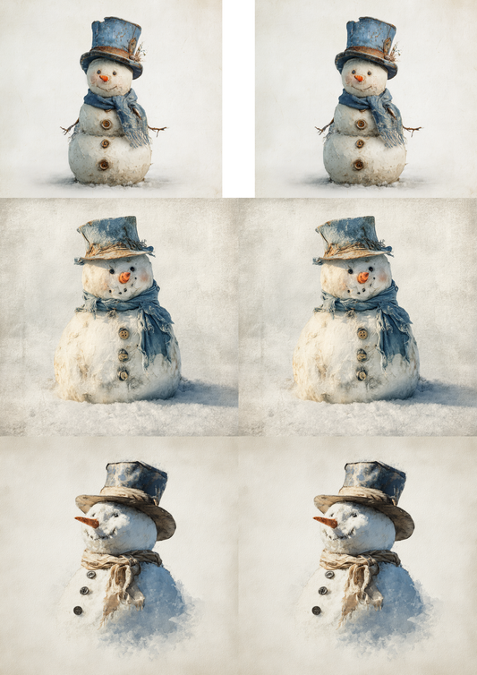 Rice Paper For Decoupage Snowman Collage Cat. No. 5505