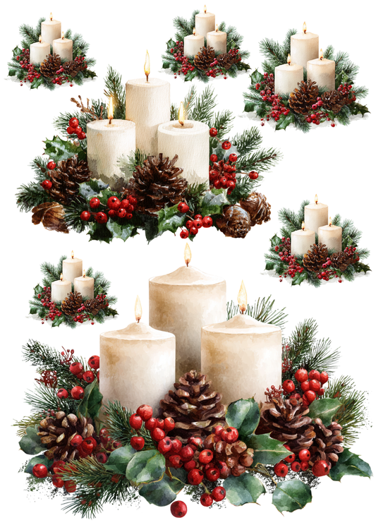 Rice Paper For Decoupage Christmas Decorations With Candles Collage Cat. No. 5507