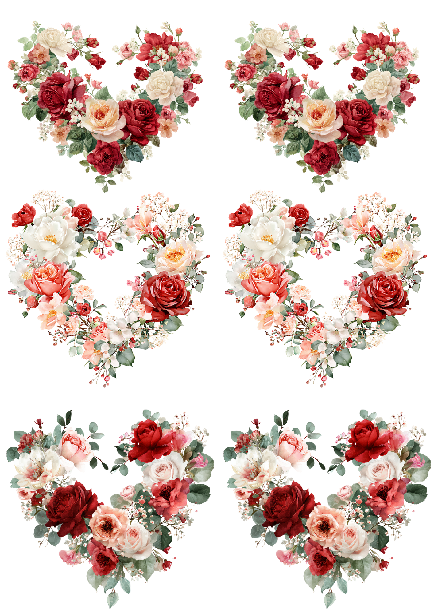 Rice Paper For Decoupage Heart With Flowers Collage Cat. No. 5512