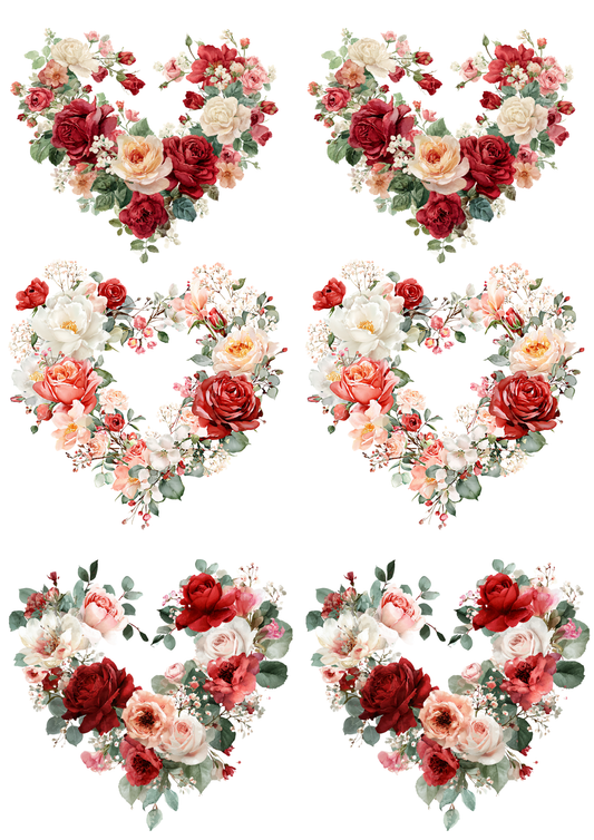 Rice Paper For Decoupage Heart With Flowers Collage Cat. No. 5512