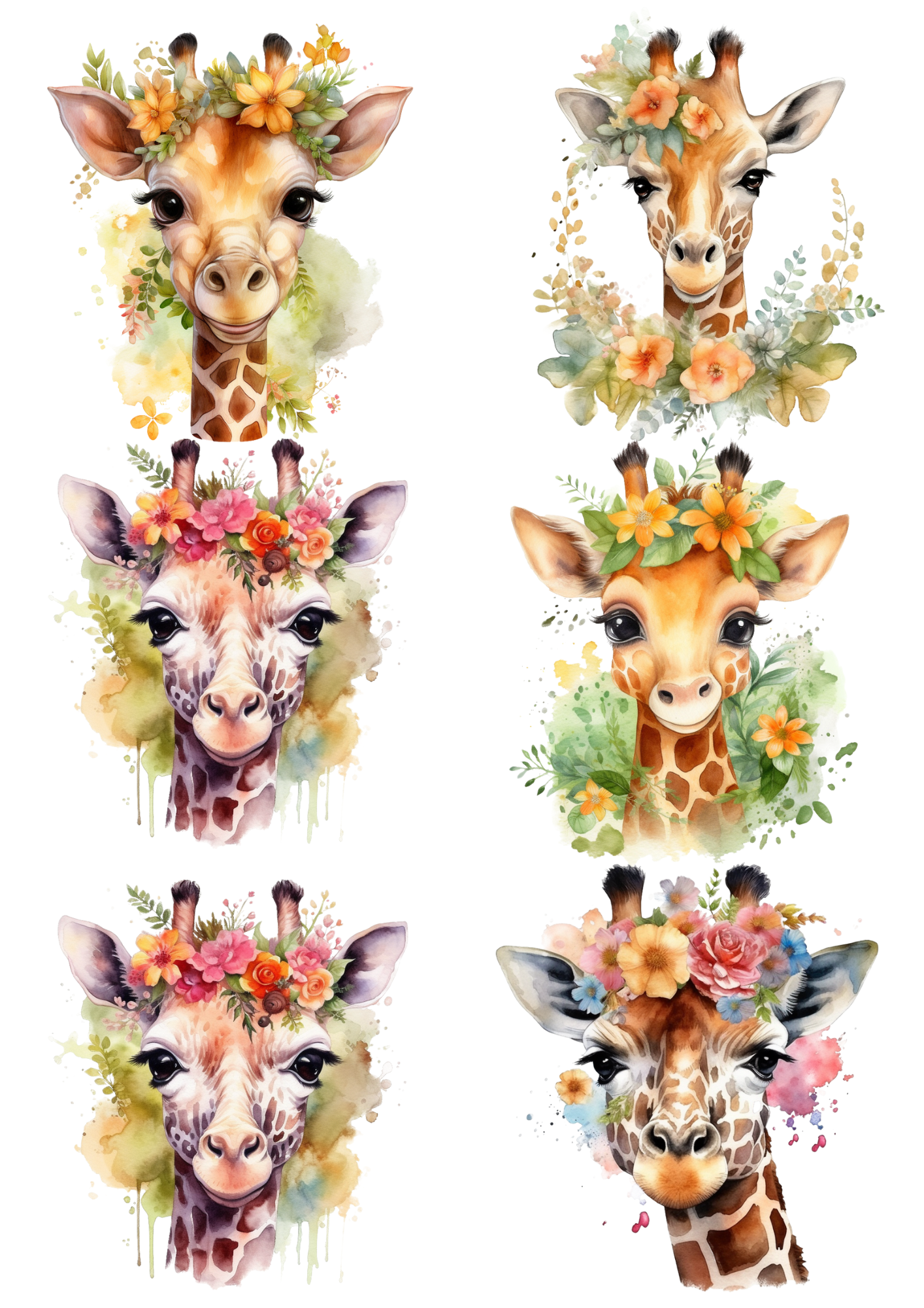 Rice Paper For Decoupage Giraffe in Flowers Collage Cat. No. 5513