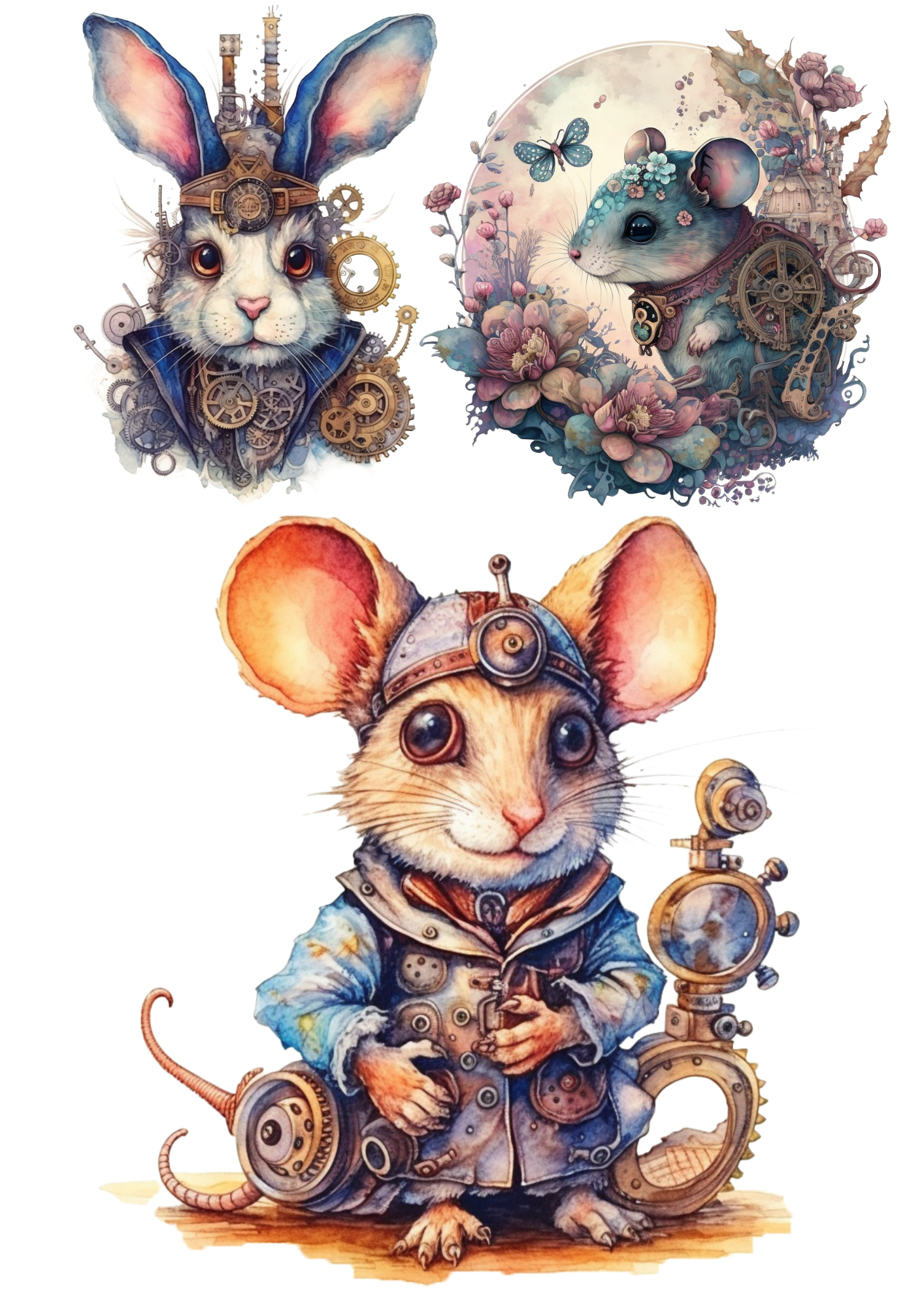 Rice Paper For Decoupage Steampunk Mouse Collage Cat. No. 5516