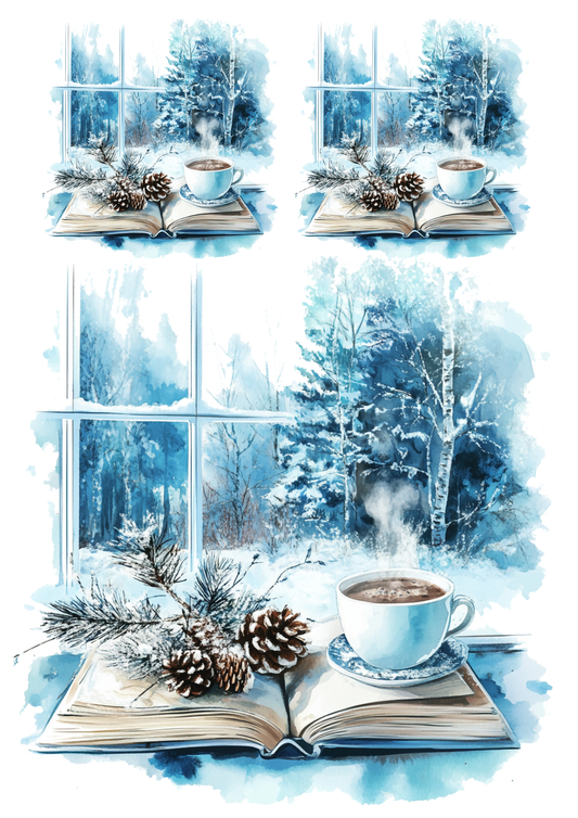Rice Paper For Decoupage Winter Landscape Outside the Window Collage Cat. No. 5518