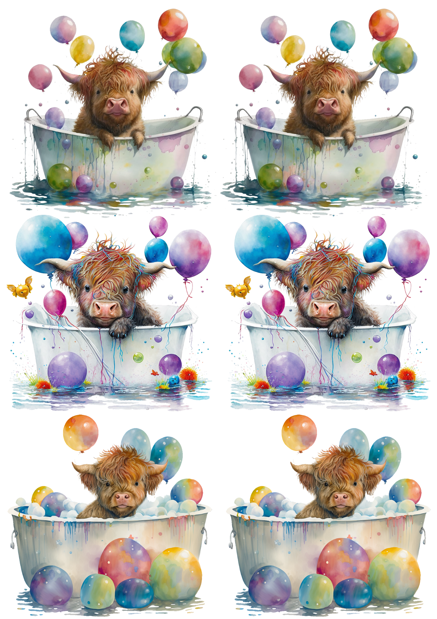 Rice Paper for Decoupage Highland Cow and Balloons Collage Cat. No. 55 ...