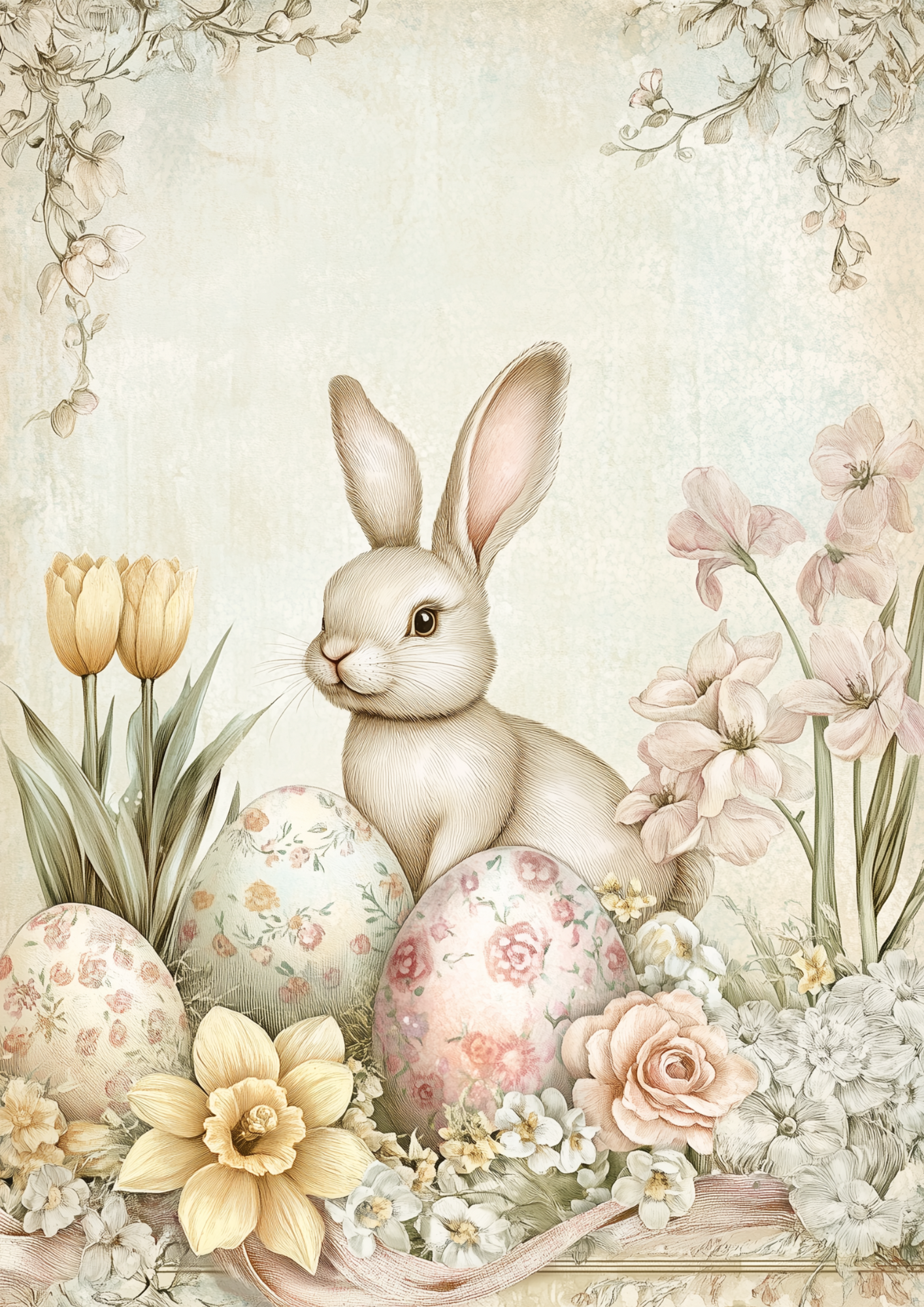 Rice Paper for Decoupage Easter Bunny and Eggs Full Cat. No. 5531