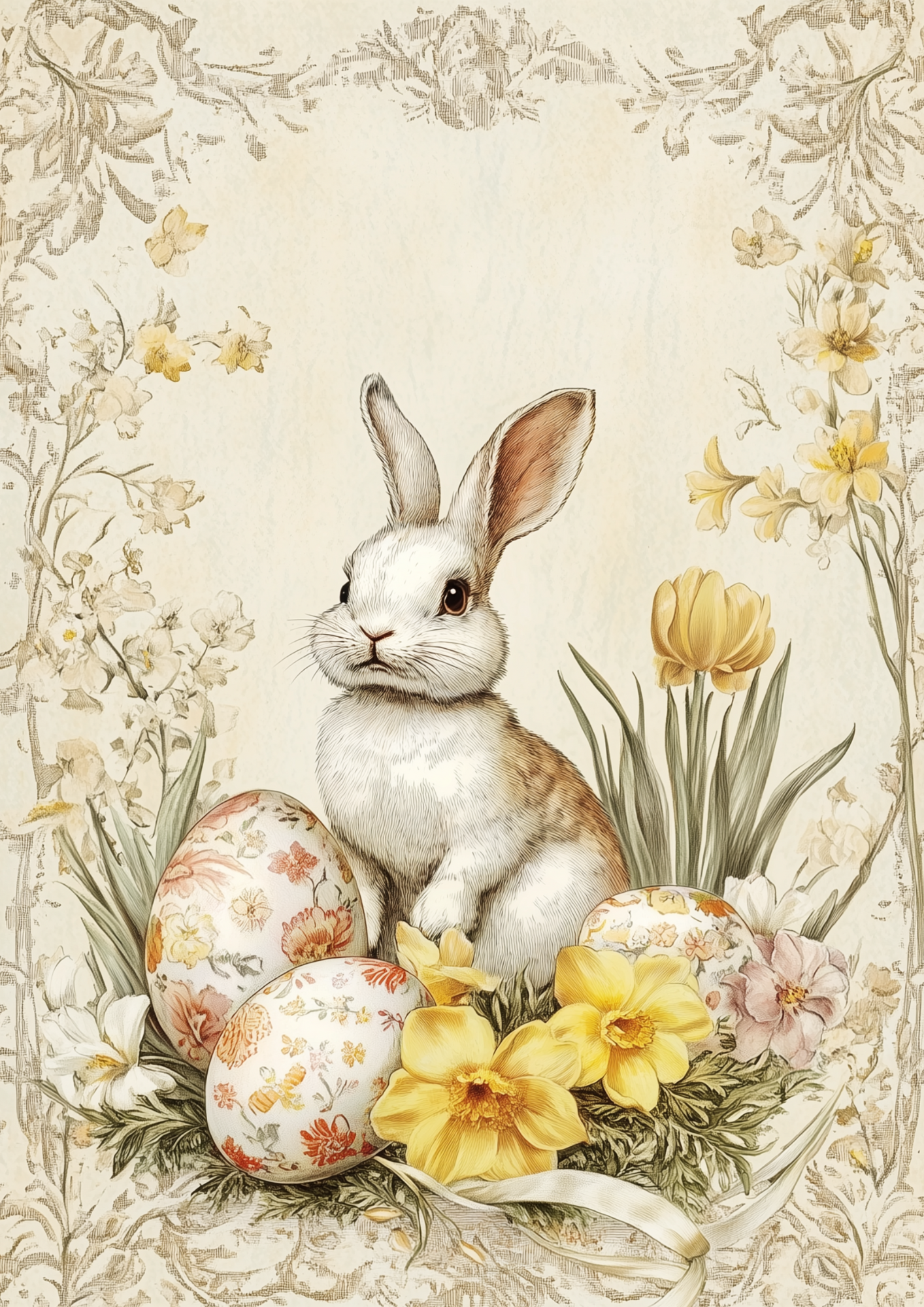 Rice Paper for Decoupage Easter Bunny and Eggs Collage Cat. No. 5538